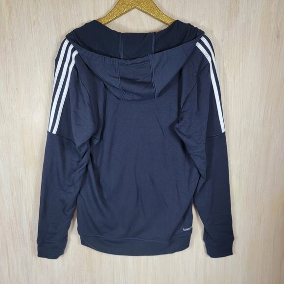 Adidas Blue 3 Stripe Full Zip French Terry Hoodie Jacket Sweater Size Medium - Picture 4 of 10